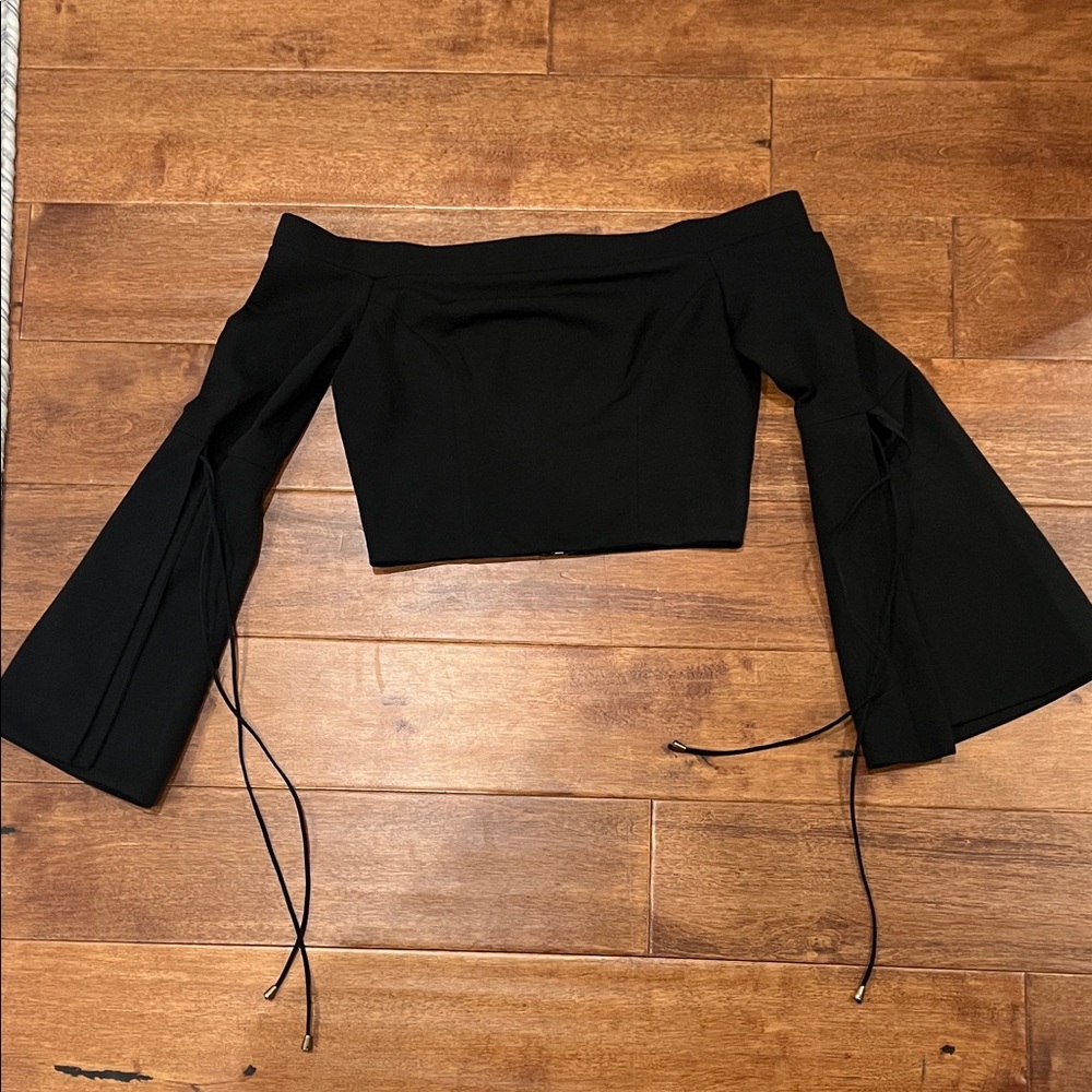 Black Off-Shoulder Bell Sleeve Top